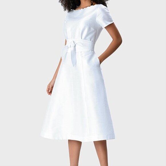 Eshakti Obi Belt Dupioni Scallop Trim Dress - Picture 3 of 5